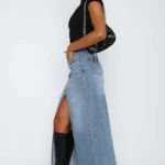 OUDINA 2023 European and American Denim Skirt With Front Slit Fashion Long Skirts for Women