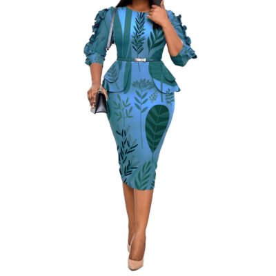 20930-MX3 Africa Ruffle Office Dresses Women Lady Elegant Sehe Fashion