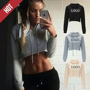 Wholesale Solid Long Sleeve Crop Top Pullover Jumper Hoodie Sweatshirts for Women