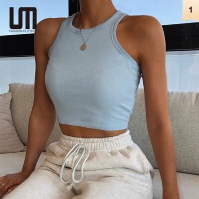 Liu Ming Cheap New Fashion Women’s Summer Ribbed Crop Top  Basic Sports Tank Tops Sexy Seamless Knitted