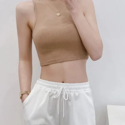Hot Sale Casual Cotton Crop Tops Custom logo Sleeveless Summer Sexy Sport Crop Top t Shirt for Women De Mujer