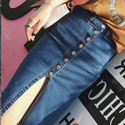 XS-2XL High Waist Women Denim Skirts Buttons  Jeans Skirts Short Pockets Street Style Midi Pencil Skirt Female Knee Length