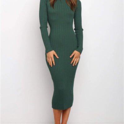 New Arrival Crewneck Strethy Cashmere Skinny Skirts Ribbed Cut Out Pencil Sweater Dresses