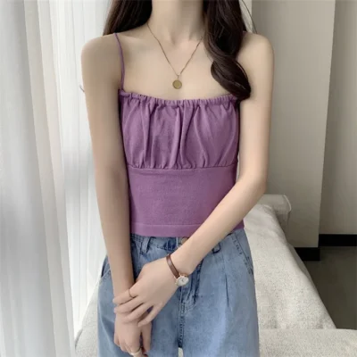 Summer Women Spaghetti Strap Backless Slim Camisole Cropped Bandeau Women Sleeveless Top tank Tops